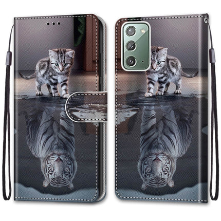 For Samsung Galaxy Note 20 Coloured Drawing Cross Texture Horizontal Flip PU Leather Case with Holder & Card Slots & Wallet & Lanyard(Cat Becomes Tiger)-garmade.com