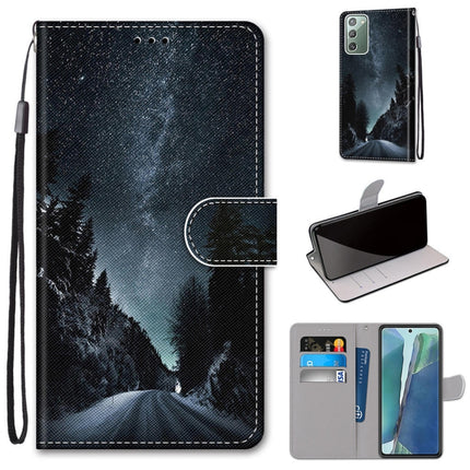 For Samsung Galaxy Note 20 Coloured Drawing Cross Texture Horizontal Flip PU Leather Case with Holder & Card Slots & Wallet & Lanyard(Mountain Road Starry Sky)-garmade.com