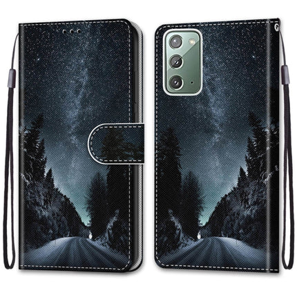 For Samsung Galaxy Note 20 Coloured Drawing Cross Texture Horizontal Flip PU Leather Case with Holder & Card Slots & Wallet & Lanyard(Mountain Road Starry Sky)-garmade.com