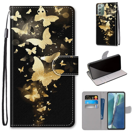 For Samsung Galaxy Note 20 Coloured Drawing Cross Texture Horizontal Flip PU Leather Case with Holder & Card Slots & Wallet & Lanyard(Golden Butterfly Group)-garmade.com