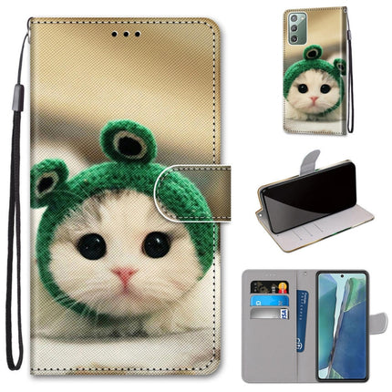 For Samsung Galaxy Note 20 Coloured Drawing Cross Texture Horizontal Flip PU Leather Case with Holder & Card Slots & Wallet & Lanyard(Frog Kitten)-garmade.com