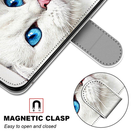 For Samsung Galaxy Note 20 Coloured Drawing Cross Texture Horizontal Flip PU Leather Case with Holder & Card Slots & Wallet & Lanyard(White Kitten)-garmade.com