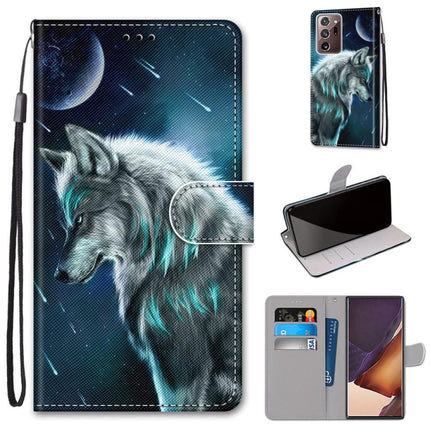 For Samsung Galaxy Note 20 Ultra Coloured Drawing Cross Texture Horizontal Flip PU Leather Case with Holder & Card Slots & Wallet & Lanyard(Pensive Wolf)-garmade.com