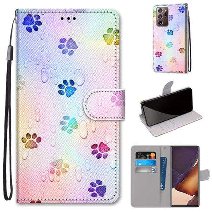 For Samsung Galaxy Note 20 Ultra Coloured Drawing Cross Texture Horizontal Flip PU Leather Case with Holder & Card Slots & Wallet & Lanyard(Footprint Water Drops)-garmade.com