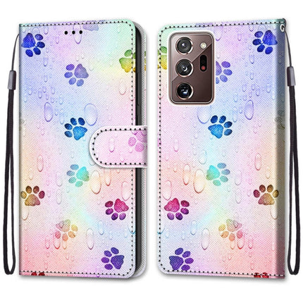 For Samsung Galaxy Note 20 Ultra Coloured Drawing Cross Texture Horizontal Flip PU Leather Case with Holder & Card Slots & Wallet & Lanyard(Footprint Water Drops)-garmade.com