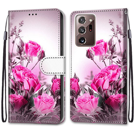 For Samsung Galaxy Note 20 Ultra Coloured Drawing Cross Texture Horizontal Flip PU Leather Case with Holder & Card Slots & Wallet & Lanyard(Wild Rose)-garmade.com