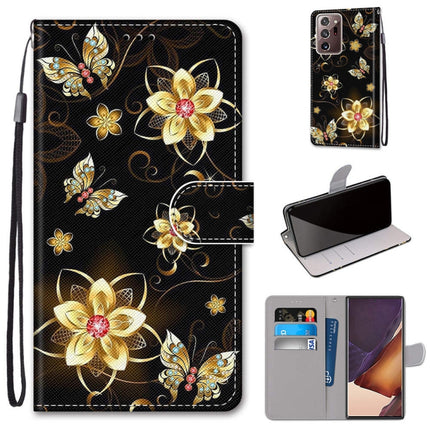 For Samsung Galaxy Note 20 Ultra Coloured Drawing Cross Texture Horizontal Flip PU Leather Case with Holder & Card Slots & Wallet & Lanyard(Gold Diamond Butterfly)-garmade.com