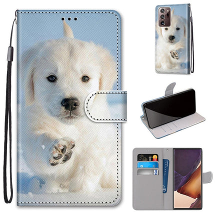 For Samsung Galaxy Note 20 Ultra Coloured Drawing Cross Texture Horizontal Flip PU Leather Case with Holder & Card Slots & Wallet & Lanyard(Snow Puppy)-garmade.com