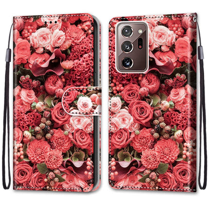 For Samsung Galaxy Note 20 Ultra Coloured Drawing Cross Texture Horizontal Flip PU Leather Case with Holder & Card Slots & Wallet & Lanyard(Pink Rose Garden)-garmade.com