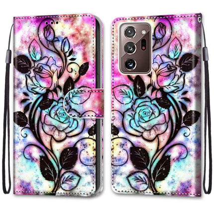 For Samsung Galaxy Note 20 Ultra Coloured Drawing Cross Texture Horizontal Flip PU Leather Case with Holder & Card Slots & Wallet & Lanyard(Color Bottom Hollow Flower)-garmade.com
