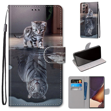 For Samsung Galaxy Note 20 Ultra Coloured Drawing Cross Texture Horizontal Flip PU Leather Case with Holder & Card Slots & Wallet & Lanyard(Cat Becomes Tiger)-garmade.com