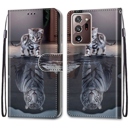 For Samsung Galaxy Note 20 Ultra Coloured Drawing Cross Texture Horizontal Flip PU Leather Case with Holder & Card Slots & Wallet & Lanyard(Cat Becomes Tiger)-garmade.com
