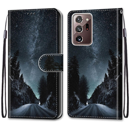 For Samsung Galaxy Note 20 Ultra Coloured Drawing Cross Texture Horizontal Flip PU Leather Case with Holder & Card Slots & Wallet & Lanyard(Mountain Road Starry Sky)-garmade.com