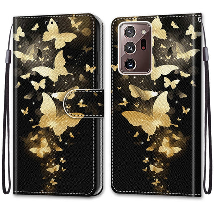 For Samsung Galaxy Note 20 Ultra Coloured Drawing Cross Texture Horizontal Flip PU Leather Case with Holder & Card Slots & Wallet & Lanyard(Golden Butterfly Group)-garmade.com