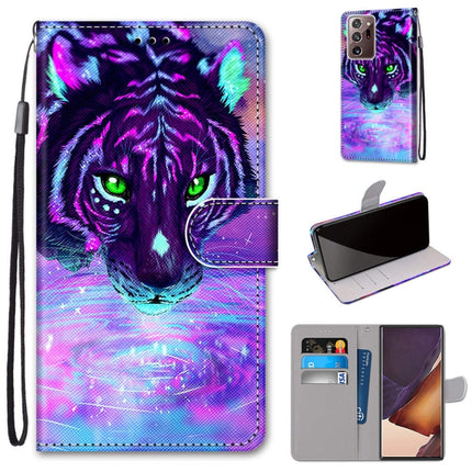 For Samsung Galaxy Note 20 Ultra Coloured Drawing Cross Texture Horizontal Flip PU Leather Case with Holder & Card Slots & Wallet & Lanyard(Tiger Drinking Water)-garmade.com