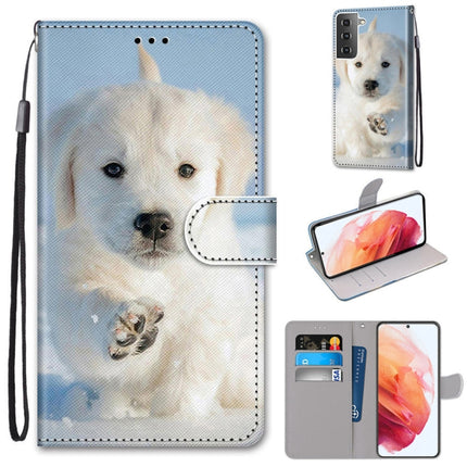 For Samsung Galaxy S21 5G Coloured Drawing Cross Texture Horizontal Flip PU Leather Case with Holder & Card Slots & Wallet & Lanyard(Snow Puppy)-garmade.com