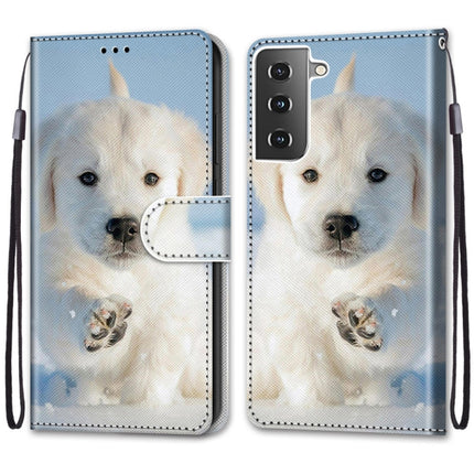 For Samsung Galaxy S21 5G Coloured Drawing Cross Texture Horizontal Flip PU Leather Case with Holder & Card Slots & Wallet & Lanyard(Snow Puppy)-garmade.com