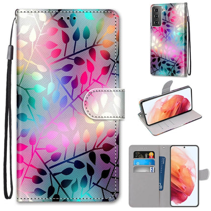 For Samsung Galaxy S21 5G Coloured Drawing Cross Texture Horizontal Flip PU Leather Case with Holder & Card Slots & Wallet & Lanyard(Translucent Glass)-garmade.com