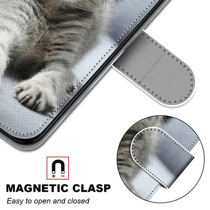 For Samsung Galaxy S21 5G Coloured Drawing Cross Texture Horizontal Flip PU Leather Case with Holder & Card Slots & Wallet & Lanyard(Small Gray Cat)-garmade.com