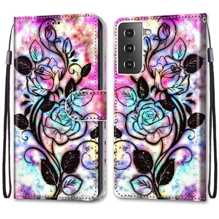 For Samsung Galaxy S21 5G Coloured Drawing Cross Texture Horizontal Flip PU Leather Case with Holder & Card Slots & Wallet & Lanyard(Color Bottom Hollow Flower)-garmade.com