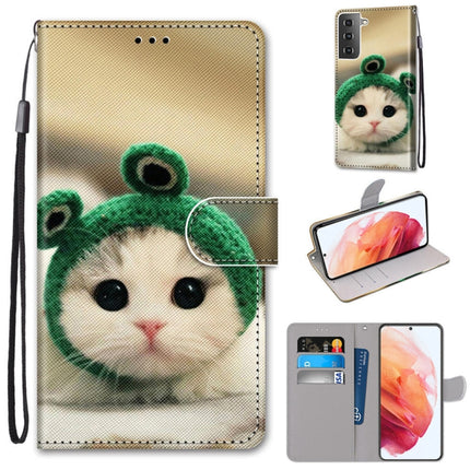 For Samsung Galaxy S21 5G Coloured Drawing Cross Texture Horizontal Flip PU Leather Case with Holder & Card Slots & Wallet & Lanyard(Frog Kitten)-garmade.com