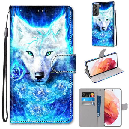For Samsung Galaxy S21 5G Coloured Drawing Cross Texture Horizontal Flip PU Leather Case with Holder & Card Slots & Wallet & Lanyard(Dick Rose Wolf)-garmade.com