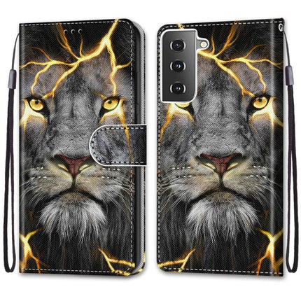For Samsung Galaxy S21 5G Coloured Drawing Cross Texture Horizontal Flip PU Leather Case with Holder & Card Slots & Wallet & Lanyard(Fission Lion)-garmade.com