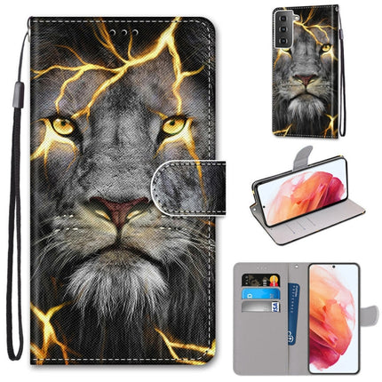 For Samsung Galaxy S21 5G Coloured Drawing Cross Texture Horizontal Flip PU Leather Case with Holder & Card Slots & Wallet & Lanyard(Fission Lion)-garmade.com