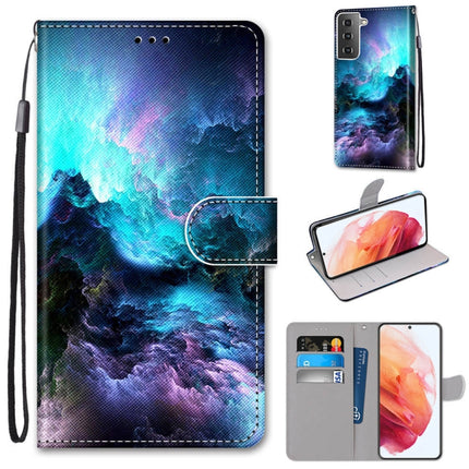 For Samsung Galaxy S21 5G Coloured Drawing Cross Texture Horizontal Flip PU Leather Case with Holder & Card Slots & Wallet & Lanyard(Colorful Clouds)-garmade.com
