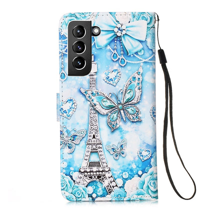 For Samsung Galaxy S21+ 5G Colored Drawing Pattern Plain Weave Horizontal Flip Leather Case with Holder & Card Slot & Wallet & Lanyard(Tower Butterfly)-garmade.com
