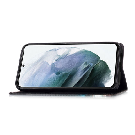 For Samsung Galaxy S21+ 5G Colored Drawing Pattern Plain Weave Horizontal Flip Leather Case with Holder & Card Slot & Wallet & Lanyard(Roses On Black)-garmade.com