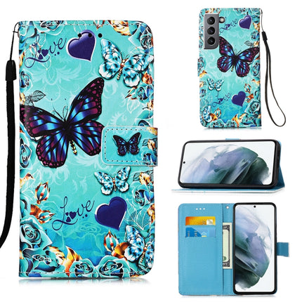For Samsung Galaxy S21 5G Colored Drawing Pattern Plain Weave Horizontal Flip Leather Case with Holder & Card Slot & Wallet & Lanyard(Caring Butterfly)-garmade.com