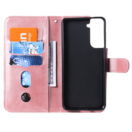 For Samsung Galaxy S21 5G Fashion Calf Texture Zipper Horizontal Flip Leather Case with Holder & Card Slots & Wallet(Rose Gold)-garmade.com