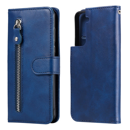 For Samsung Galaxy S21 5G Fashion Calf Texture Zipper Horizontal Flip Leather Case with Holder & Card Slots & Wallet(Blue)-garmade.com