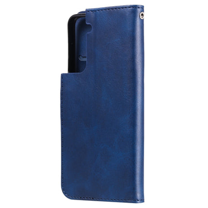 For Samsung Galaxy S21 5G Fashion Calf Texture Zipper Horizontal Flip Leather Case with Holder & Card Slots & Wallet(Blue)-garmade.com