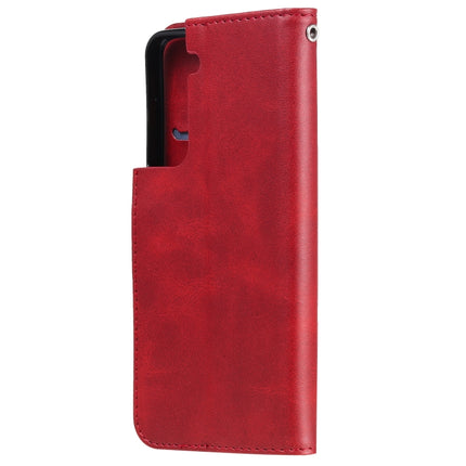 For Samsung Galaxy S21 5G Fashion Calf Texture Zipper Horizontal Flip Leather Case with Holder & Card Slots & Wallet(Red)-garmade.com