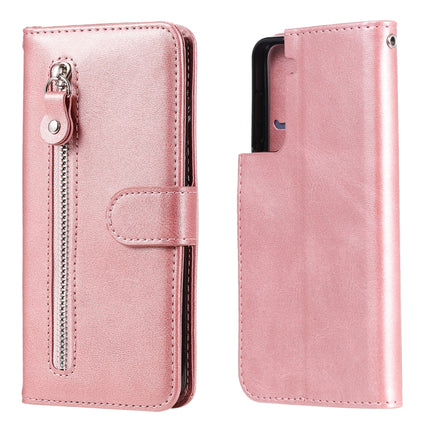 For Samsung Galaxy S21 Plus 5G Fashion Calf Texture Zipper Horizontal Flip Leather Case with Holder & Card Slots & Wallet(Rose Gold)-garmade.com