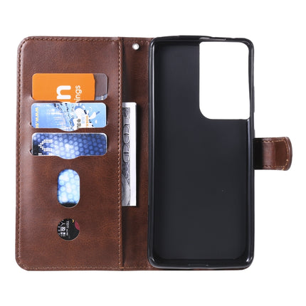 For Samsung Galaxy S21 Ultra 5G Fashion Calf Texture Zipper Horizontal Flip Leather Case with Holder & Card Slots & Wallet(Brown)-garmade.com