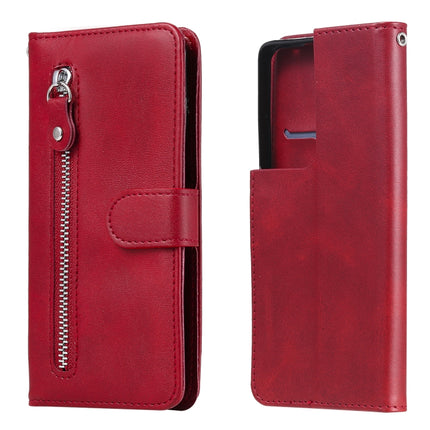 For Samsung Galaxy S21 Ultra 5G Fashion Calf Texture Zipper Horizontal Flip Leather Case with Holder & Card Slots & Wallet(Red)-garmade.com