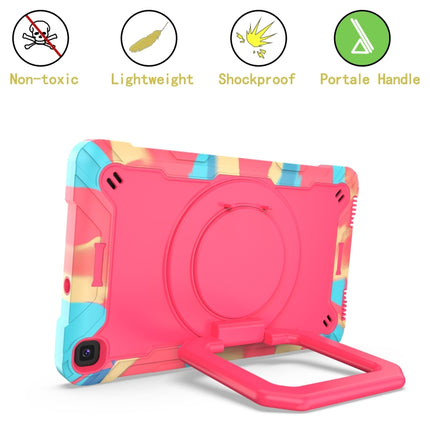For Samsung Galaxy Tab A 8.0 (2019) T290 Contrast Color Shockproof Robot Silicone + PC Case with Wristband Holder(Camouflage + Rose Red)-garmade.com