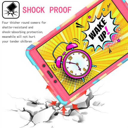 For Samsung Galaxy Tab A 8.0 (2019) T290 Contrast Color Shockproof Robot Silicone + PC Case with Wristband Holder(Camouflage + Rose Red)-garmade.com