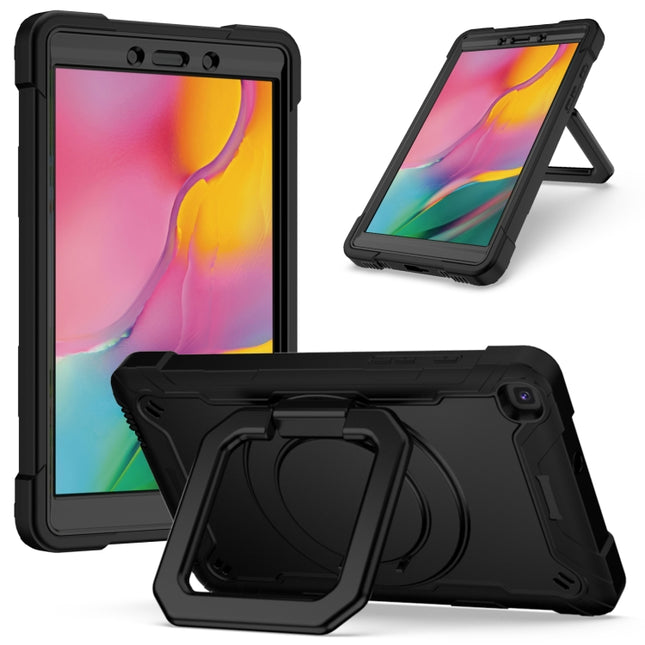 For Samsung Galaxy Tab A 8.0 (2019) T290 Contrast Color Shockproof Robot Silicone + PC Case with Wristband Holder(Black)-garmade.com