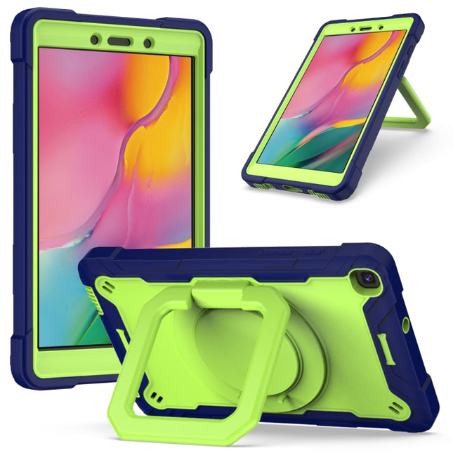 For Samsung Galaxy Tab A 8.0 (2019) T290 Contrast Color Shockproof Robot Silicone + PC Case with Wristband Holder(Navy Blue + Yellow-green)-garmade.com