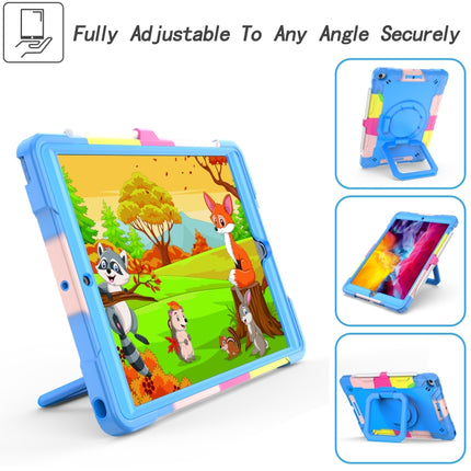 For iPad 10.2 2021 / 2020 / 2019 Contrast Color Shockproof Robot Silicone + PC Case with Wristband Holder(Camouflage + Blue)-garmade.com