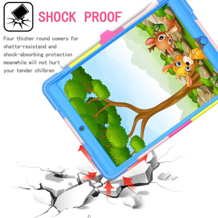 For iPad 10.2 2021 / 2020 / 2019 Contrast Color Shockproof Robot Silicone + PC Case with Wristband Holder(Camouflage + Blue)-garmade.com