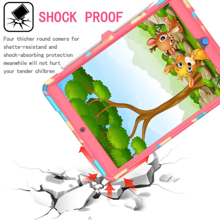 For iPad 10.2 2021 / 2020 / 2019 Contrast Color Shockproof Robot Silicone + PC Case with Wristband Holder(Camouflage + Rose Red)-garmade.com
