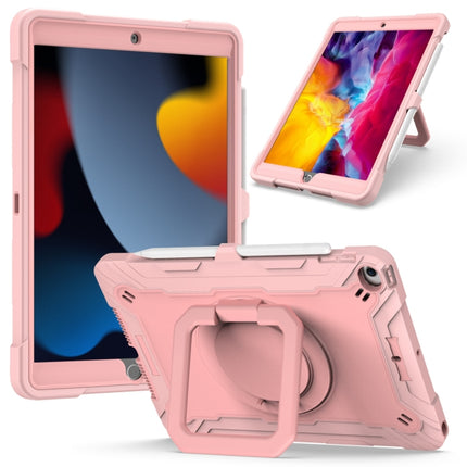For iPad 10.2 2021 / 2020 / 2019 Contrast Color Shockproof Robot Silicone + PC Case with Wristband Holder(Rose Gold)-garmade.com