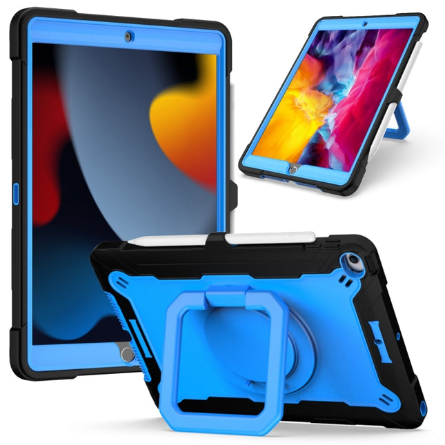 For iPad 10.2 2021 / 2020 / 2019 Contrast Color Shockproof Robot Silicone + PC Case with Wristband Holder(Black + Blue)-garmade.com