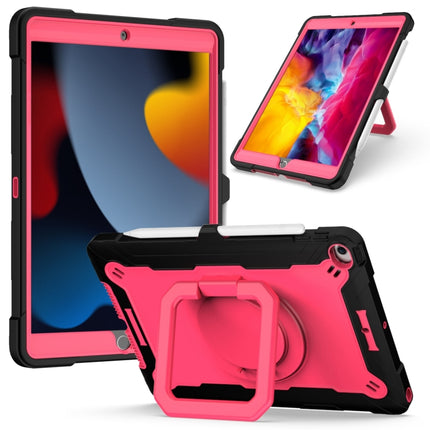 For iPad 10.2 2021 / 2020 / 2019 Contrast Color Shockproof Robot Silicone + PC Case with Wristband Holder(Black + Rose Red)-garmade.com