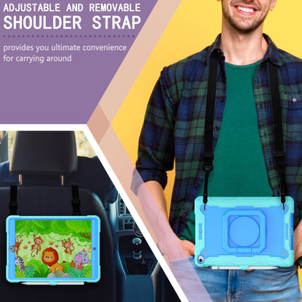 For iPad 10.2 2021 / 2020 / 2019 Contrast Color Shockproof Robot Silicone + PC Case with Wristband Holder(Mint Green + Blue)-garmade.com